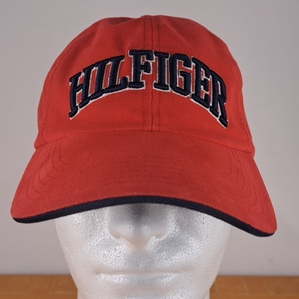 2006 Tommy Hilfiger Red & Blue raised block lettering spellout back leather tab